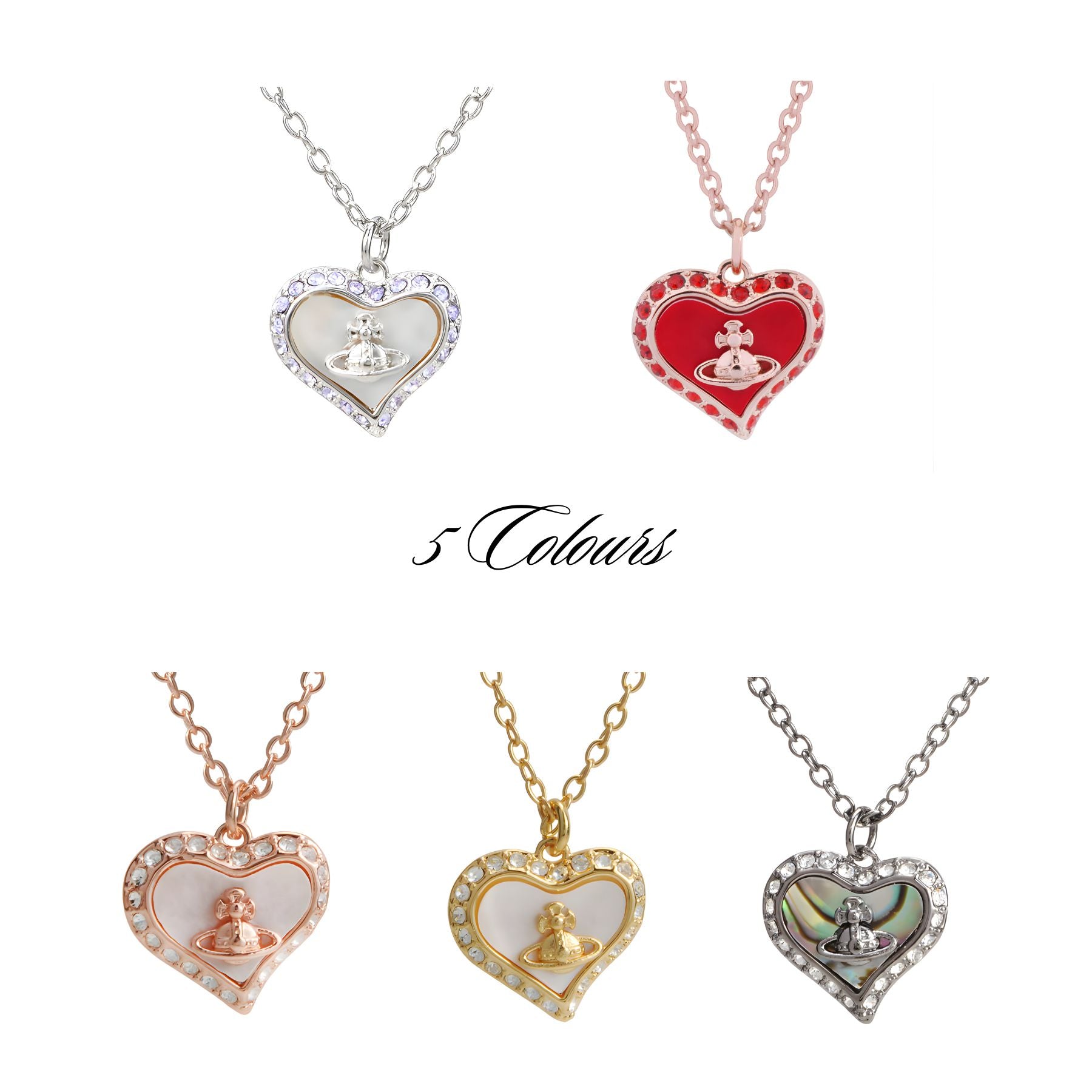 Gem Studded Heart Pendant Colorful Plate Pendant Necklace *5 Colours*